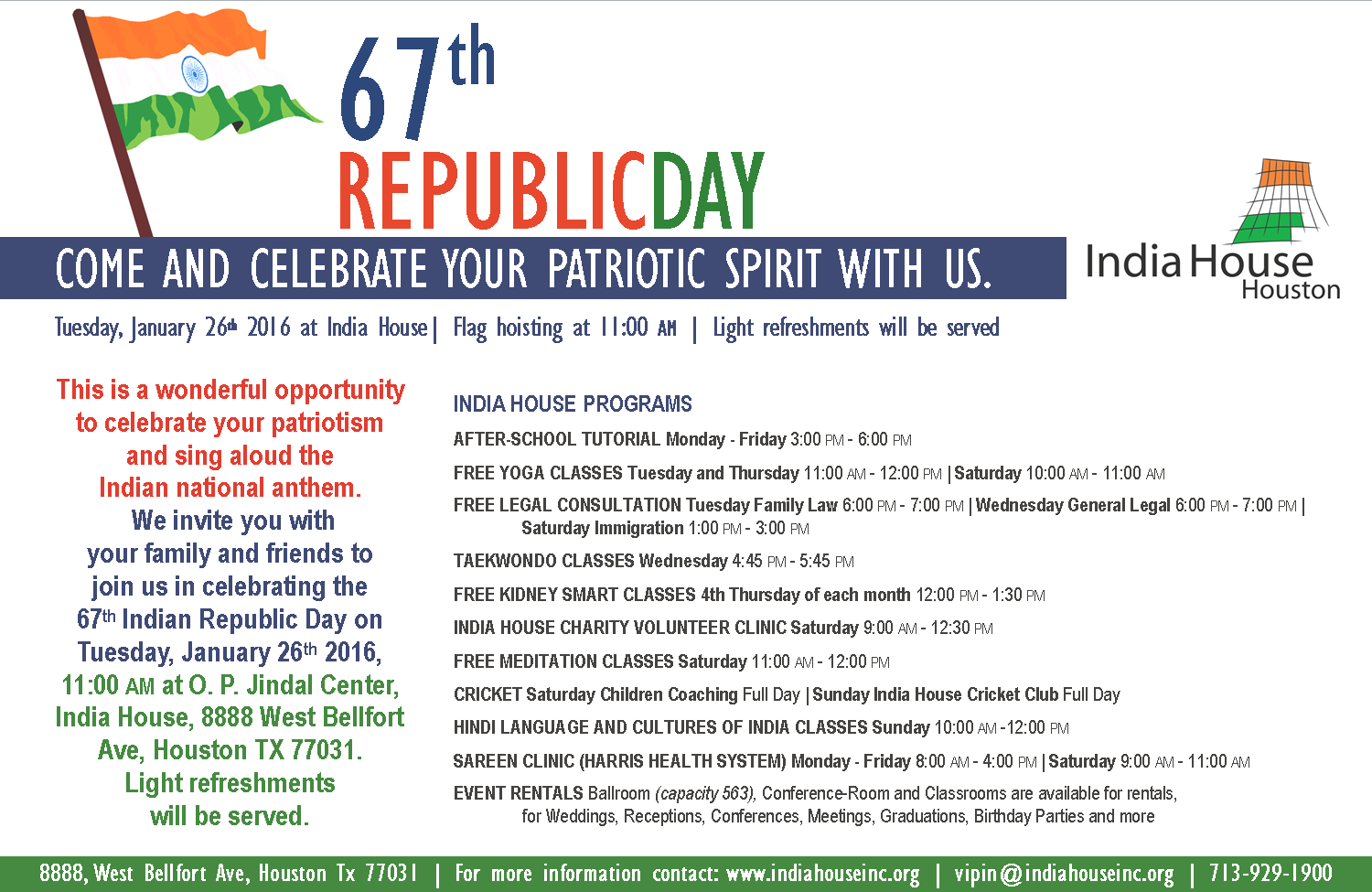 67th Republic Day Flag Hoisting India House Houston