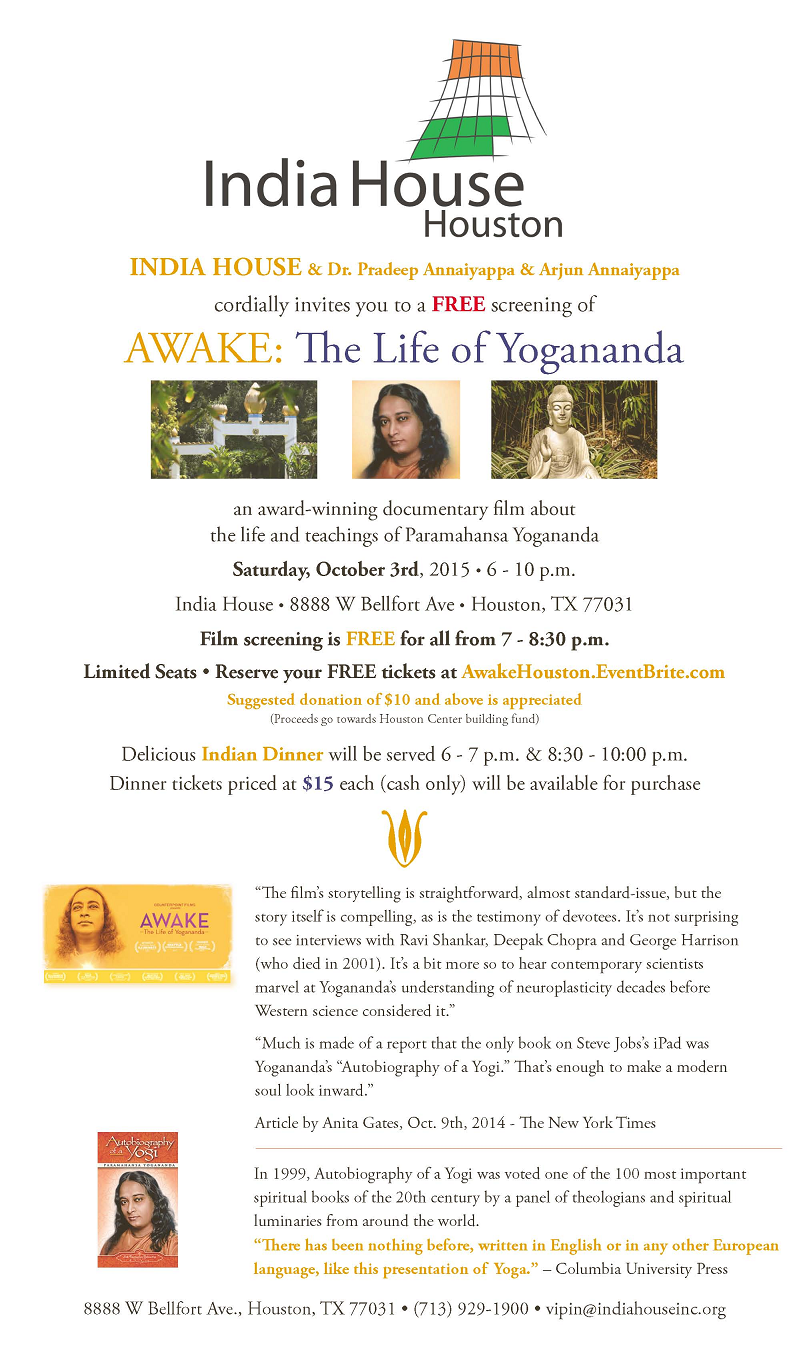 Movie Screening Awake The Life Of Yogananda India House Houston